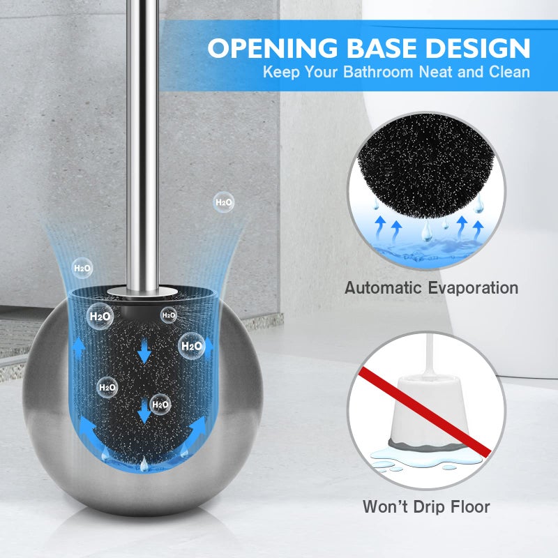 Wsedor Toilet Brush and Holder 2 Pack, 304 Stainless Steel Toilet Brush with Extended and Durable Comfortable Brush Handle, Toilet Bowl Brush for Bathroom Toilet - Ergonomic, Pratical Durable - Image 5